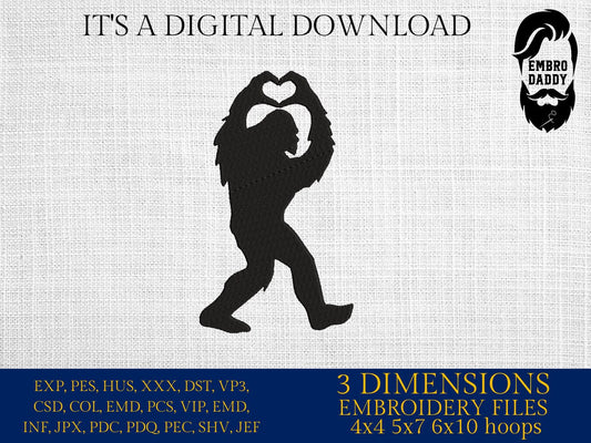 Machine Embroidery files, bigfoot heart, PES, xxx, hus & more