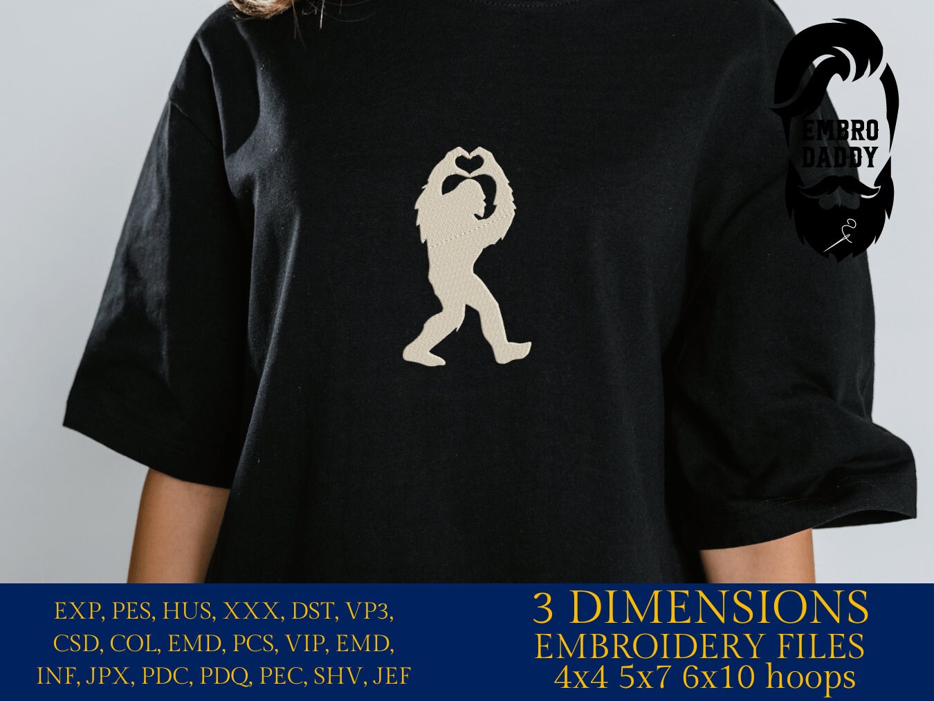 Machine Embroidery files, bigfoot heart, PES, xxx, hus & more