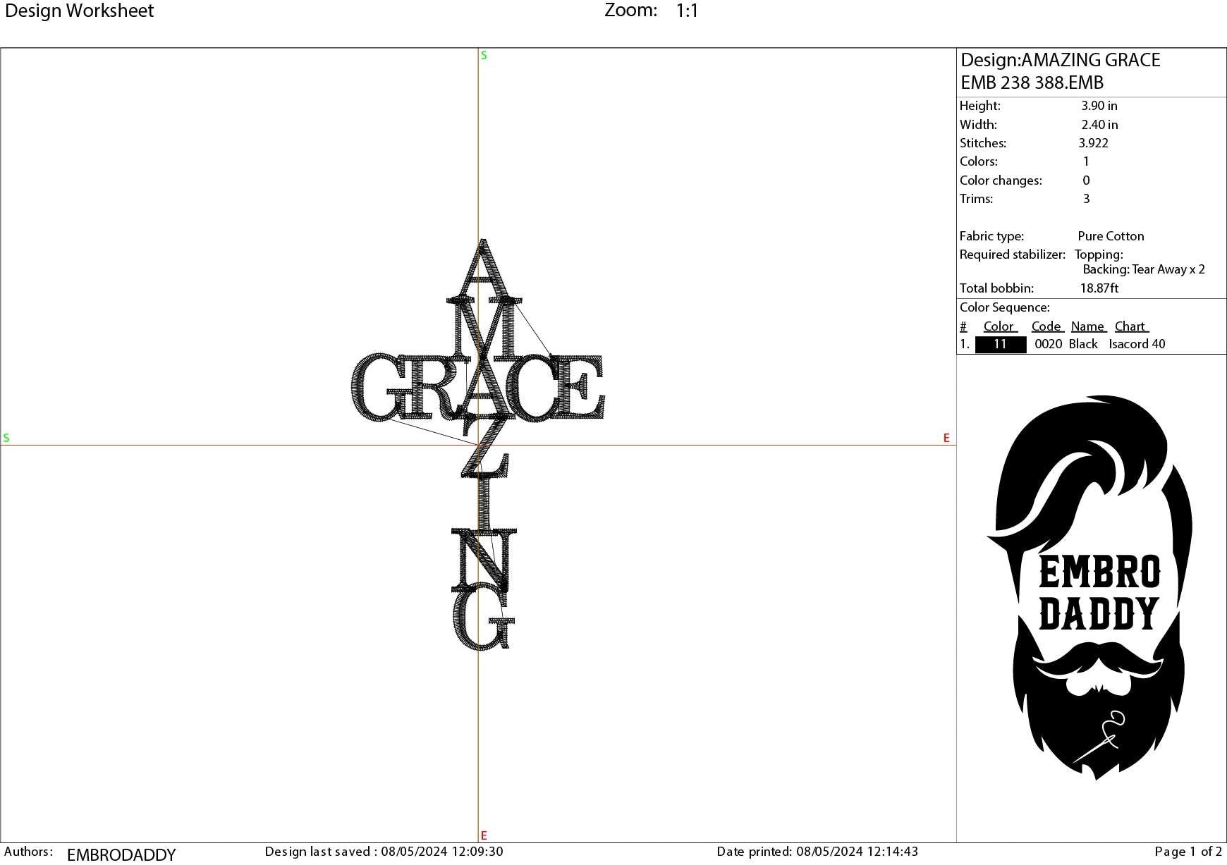 Machine Embroidery files, Amazing Grace, PES, xxx, DST, hus & more