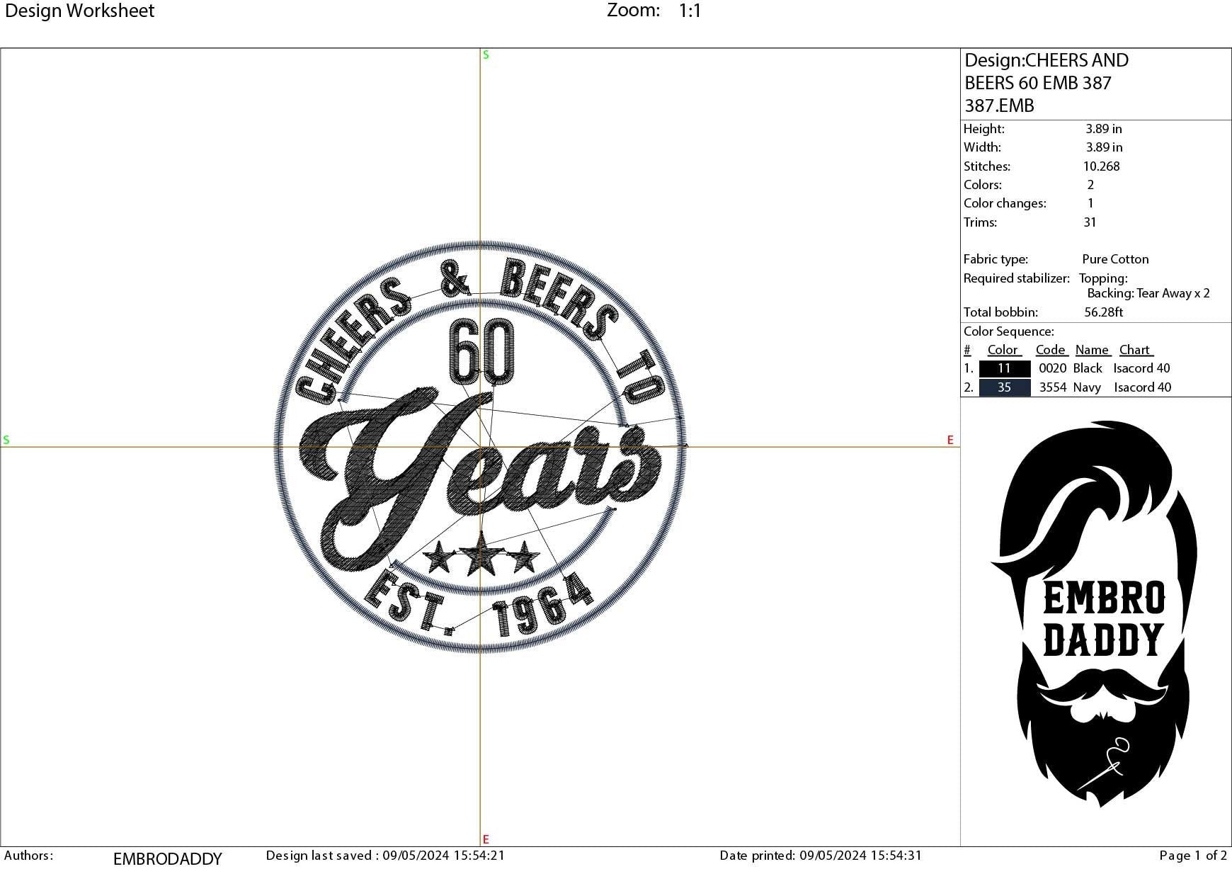 Machine Embroidery files, Cheer and beers to 60 years, birthday funny embroidery files, gift idea PES, xxx, hus & more