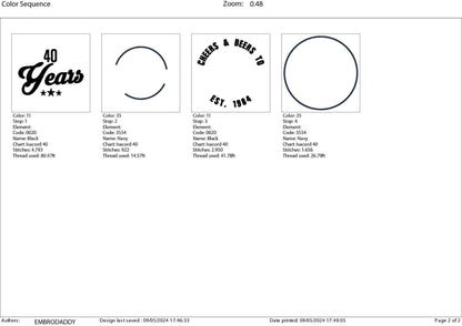 Machine Embroidery files, Cheer and beers to 40 years, birthday funny embroidery files, gift idea PES, xxx, hus & more