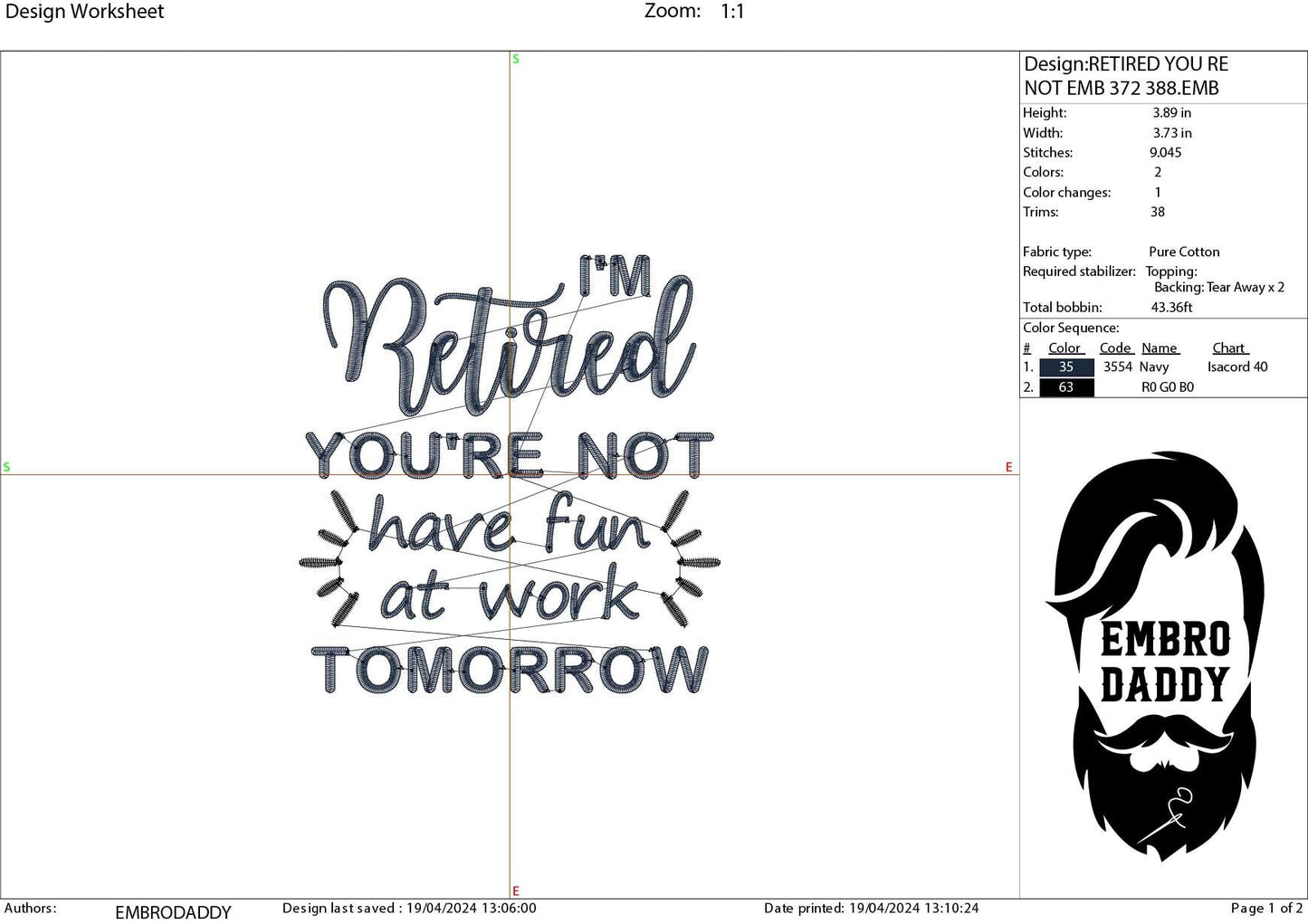 Machine Embroidery files, I'm retired, PES, DST, hus & more