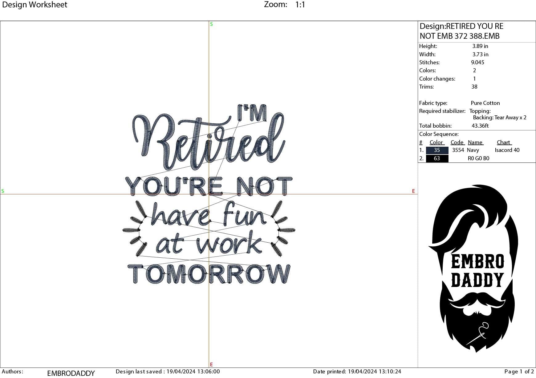 Machine Embroidery files, I'm retired, PES, DST, hus & more