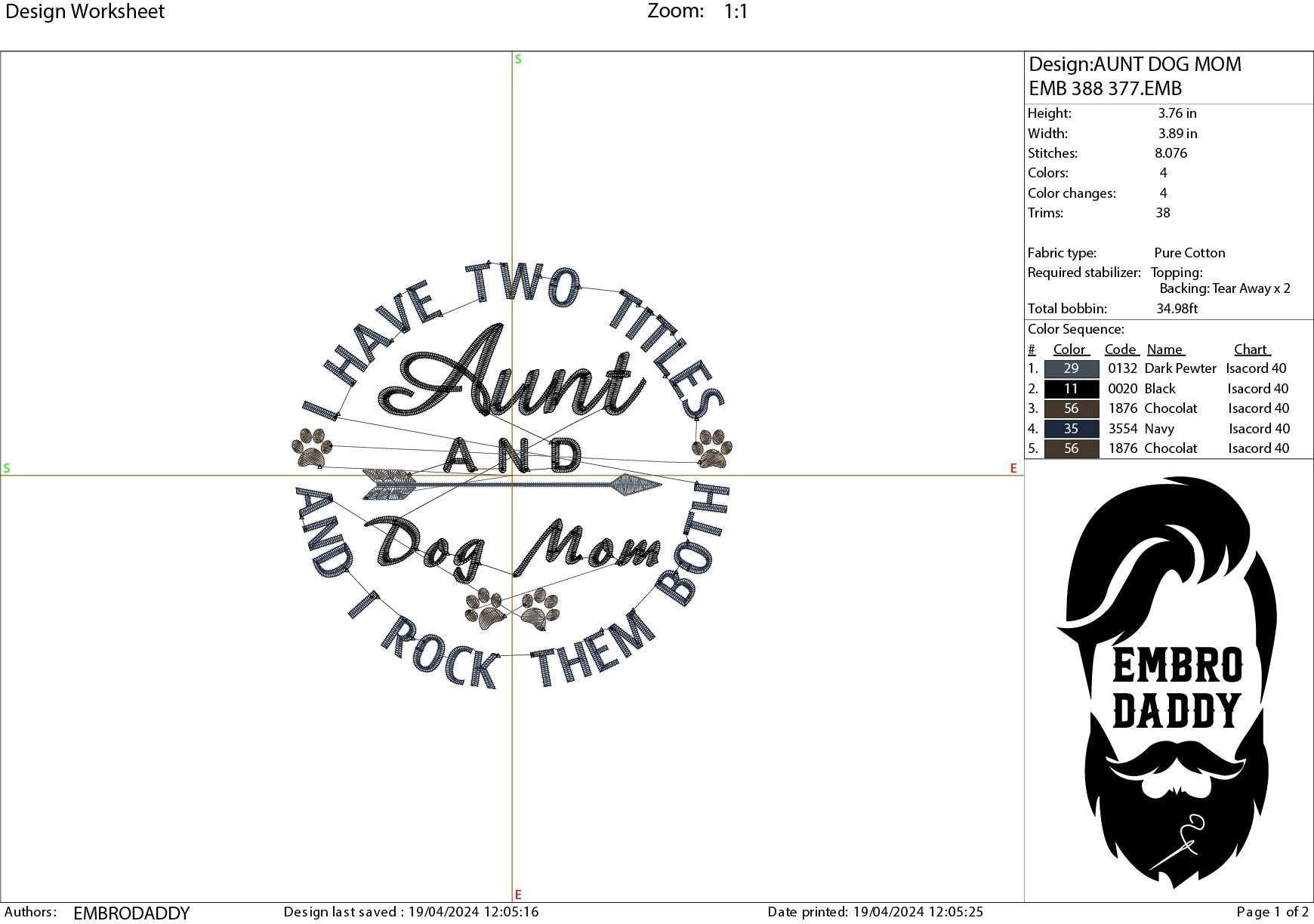 Machine Embroidery files, Aunt and Dog Mom, embroidery files, PES, xxx, hus & more, embroidery files