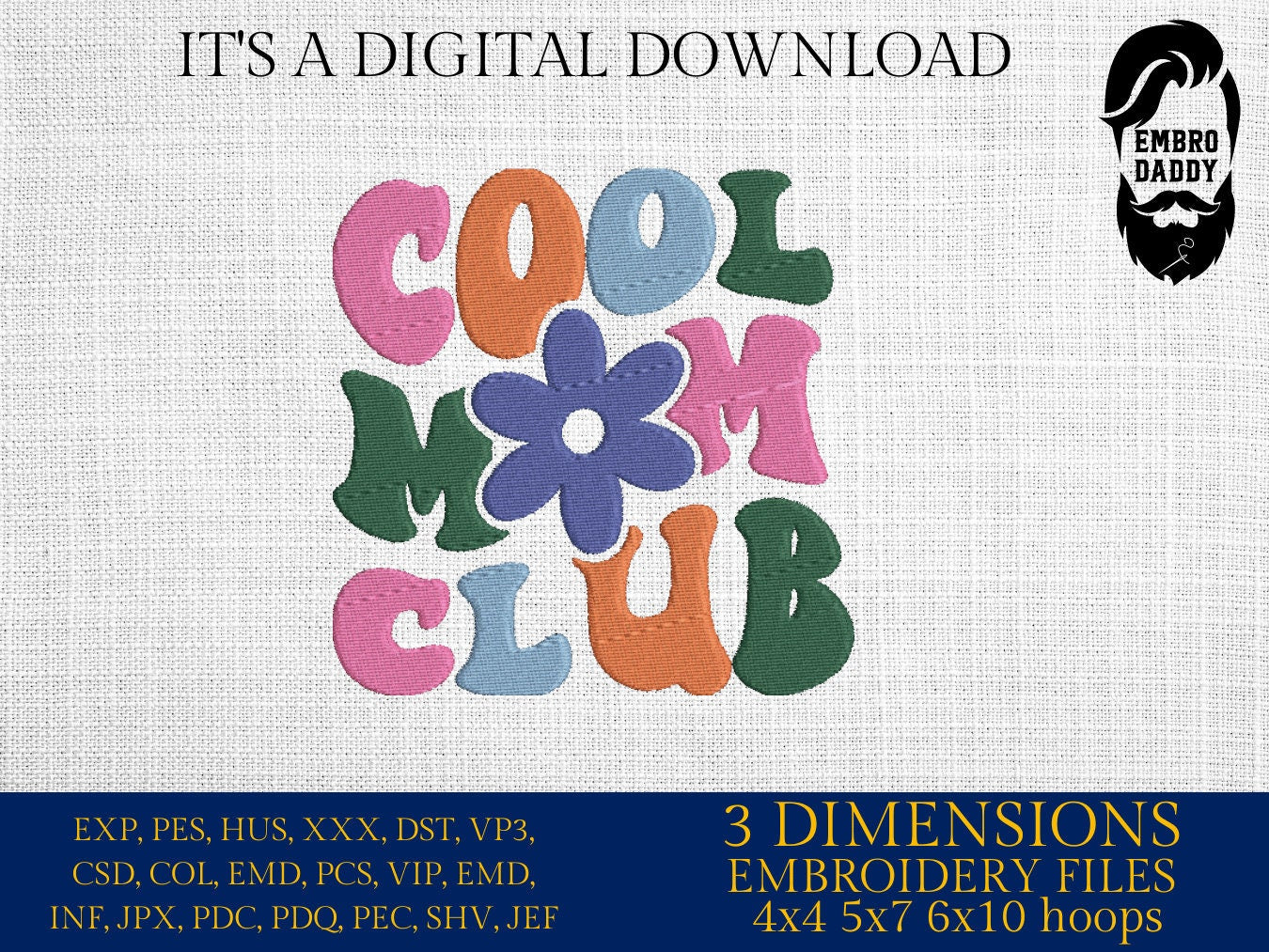 Machine Embroidery files, cool mom club , dst PES, xxx, hus & more