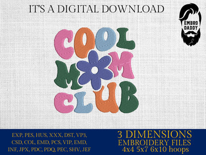 Machine Embroidery files, cool mom club , dst PES, xxx, hus & more