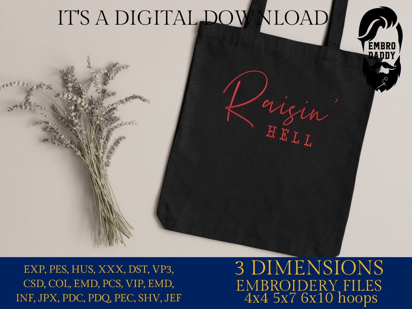 Machine Embroidery files, Raisin' Hell ,Funny and Humorous Southern Phrase, PES, xxx, hus & more