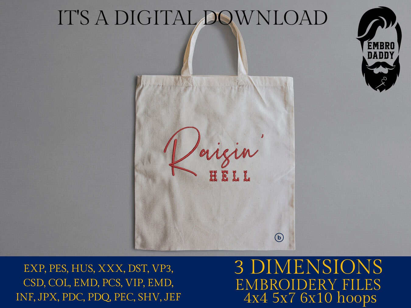 Machine Embroidery files, Raisin' Hell ,Funny and Humorous Southern Phrase, PES, xxx, hus & more