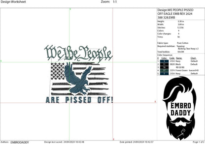 Machine Embroidery files, USA flag We the people, are pissed off!, PES, xxx, hus & more, embroidery files