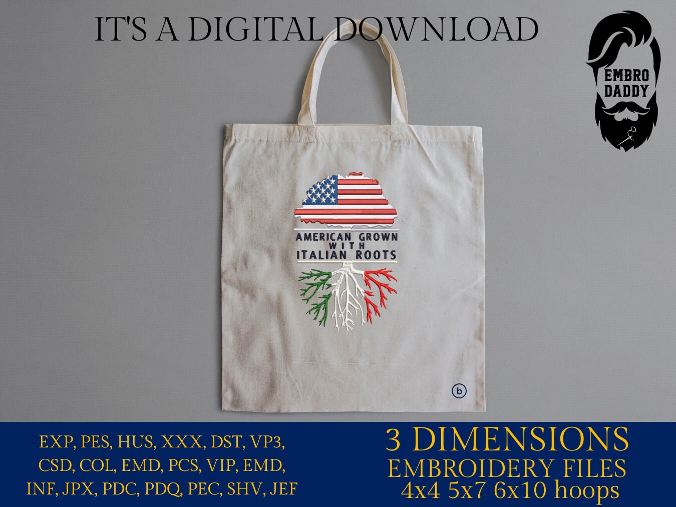 Machine Embroidery, American Grown Italian Roots Family Quote, gift idea PES, xxx, hus & more, Family reunion American Flag Italian Flag