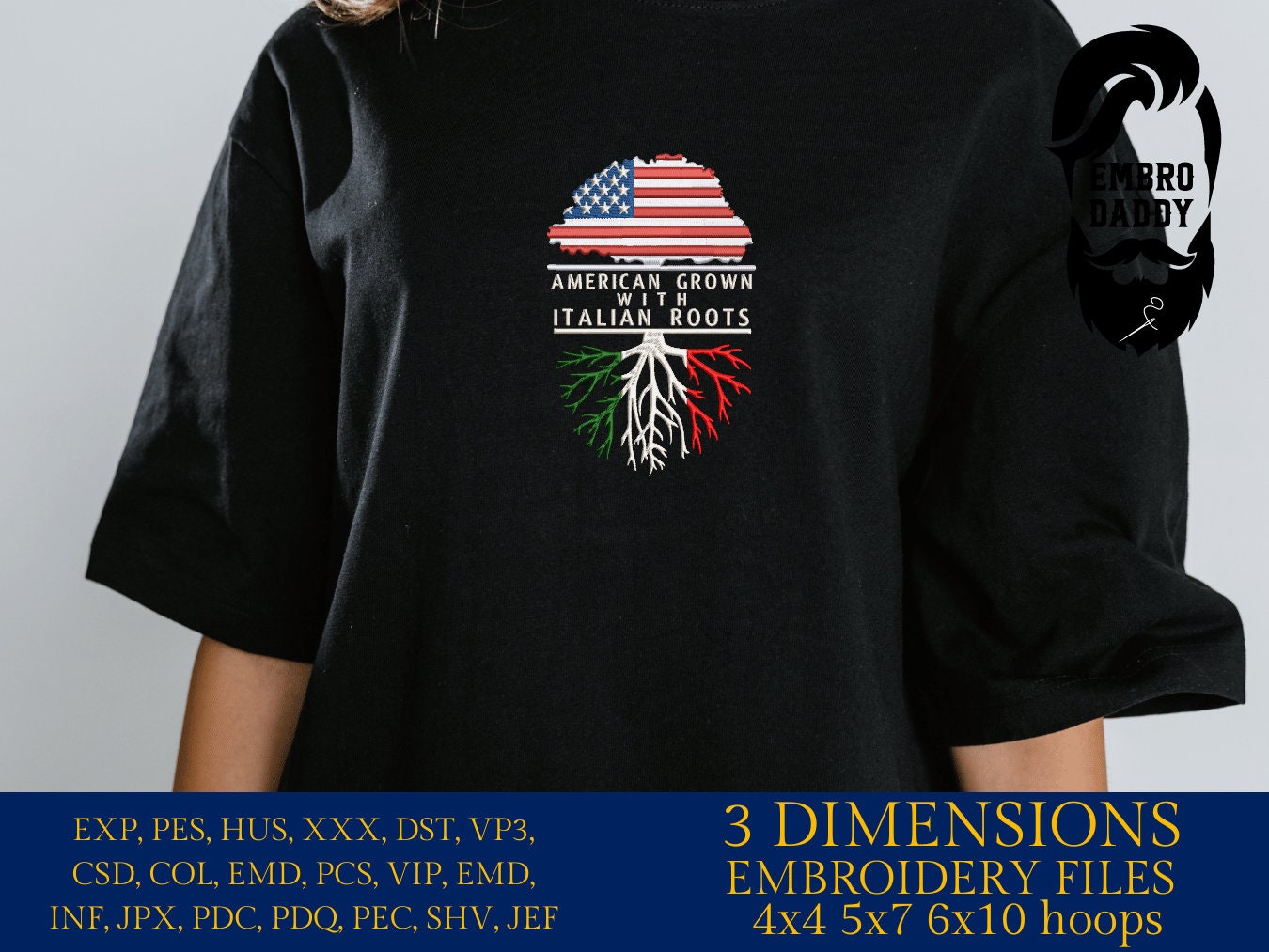 Machine Embroidery, American Grown Italian Roots Family Quote, gift idea PES, xxx, hus & more, Family reunion American Flag Italian Flag