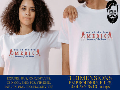 Machine Embroidery files, America land of the free, Patriotic, DST, PES, xxx, hus & more, embroidery files