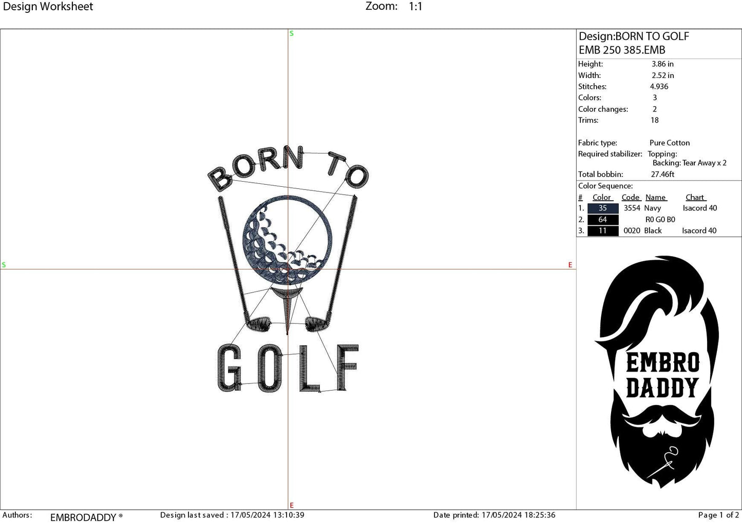 Machine Embroidery files, born to golf, PES, DST, hus & more