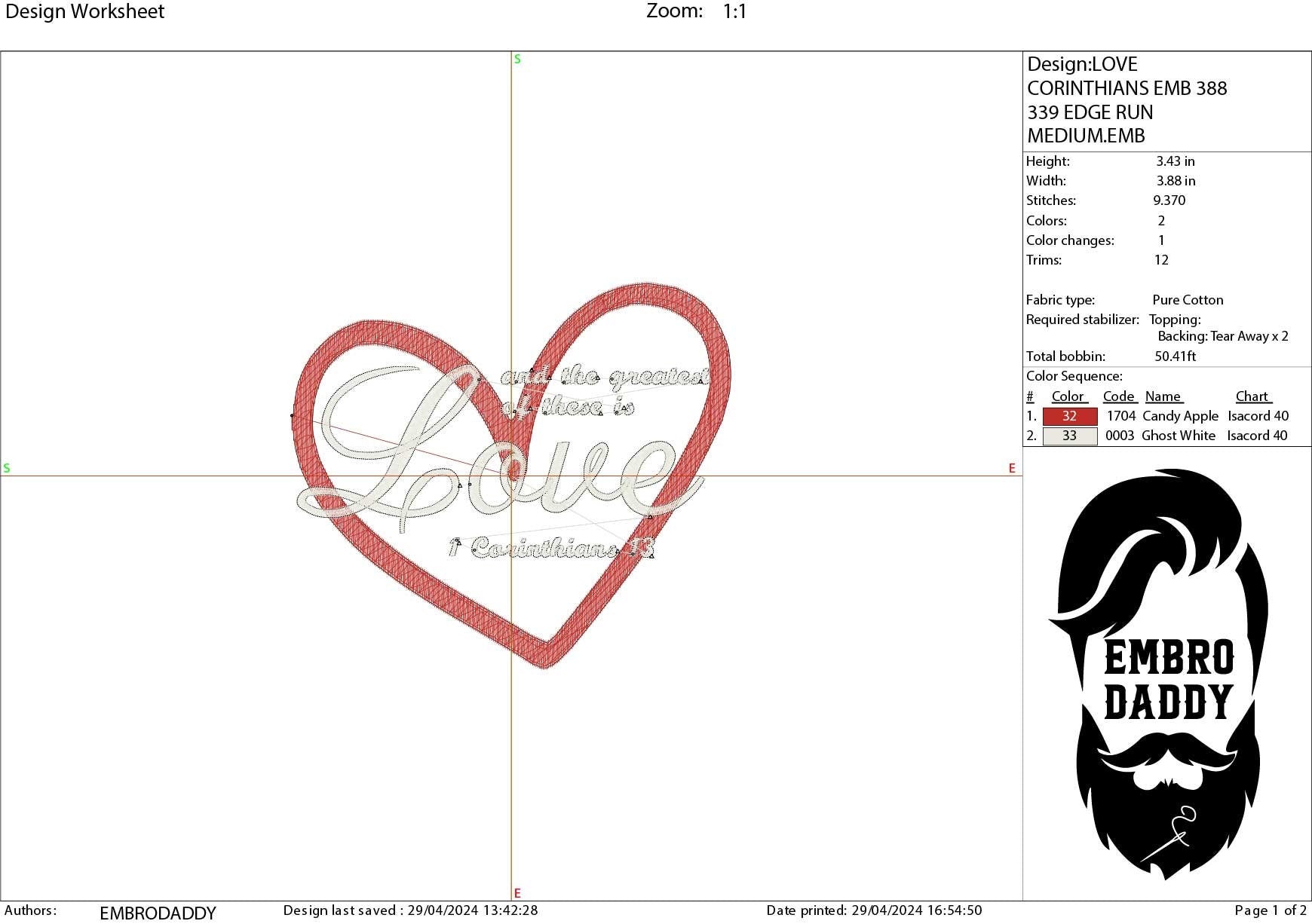 Machine Embroidery files, and the greatest of these is Love, Corinthians, PES, xxx, DST, hus & more