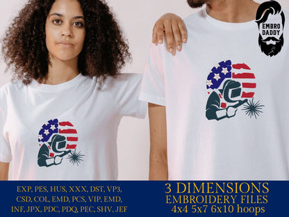 Machine Embroidery files, USA flag, Welding, PES, DST, xxx, hus & more