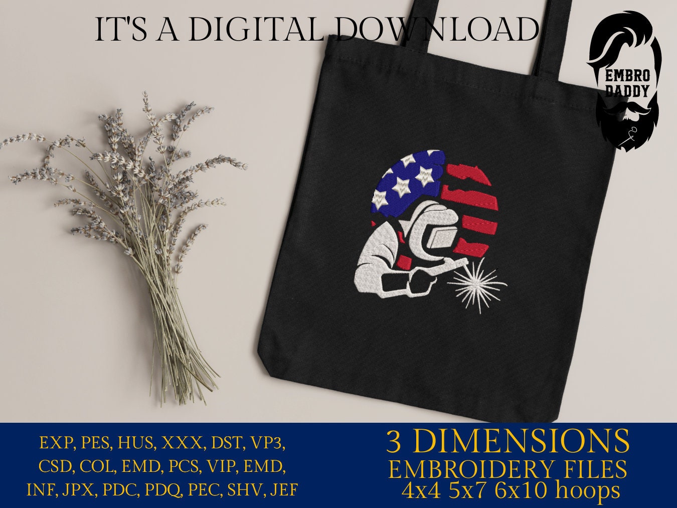Machine Embroidery files, USA flag, Welding, PES, DST, xxx, hus & more