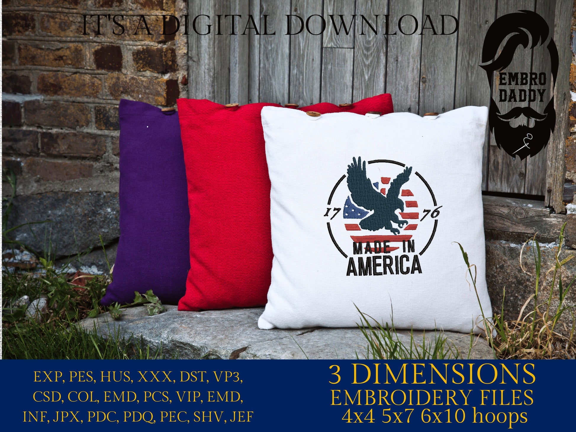Machine Embroidery files, Made in America 1776, PES, xxx, hus & more, embroidery files