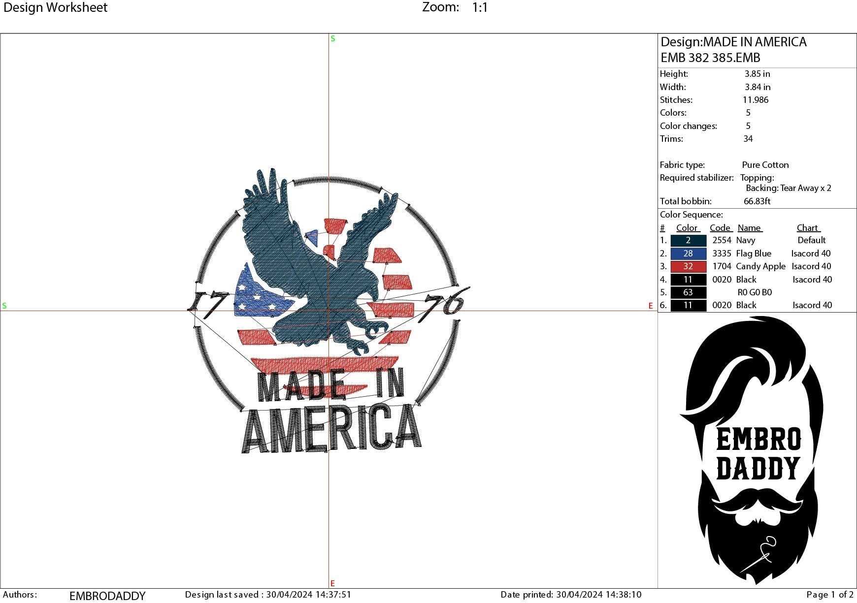 Machine Embroidery files, Made in America 1776, PES, xxx, hus & more, embroidery files