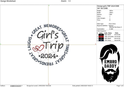Machine Embroidery files, Girls trip 2024 , PES, xxx, hus & more