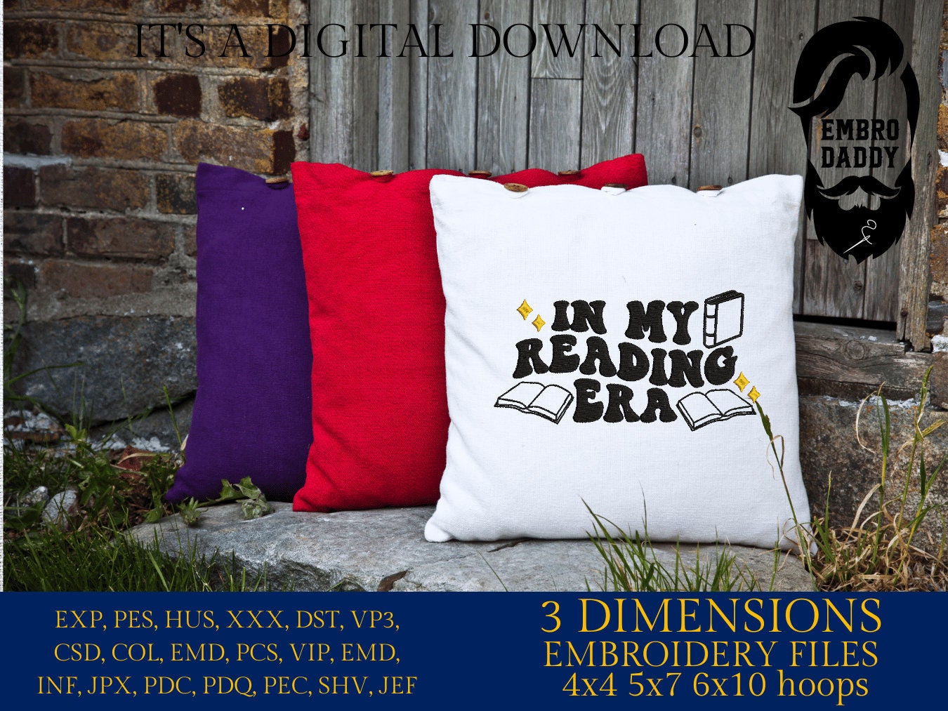 Machine Embroidery files, in my reading era, embroidery files, PES, xxx, hus & more, embroidery files