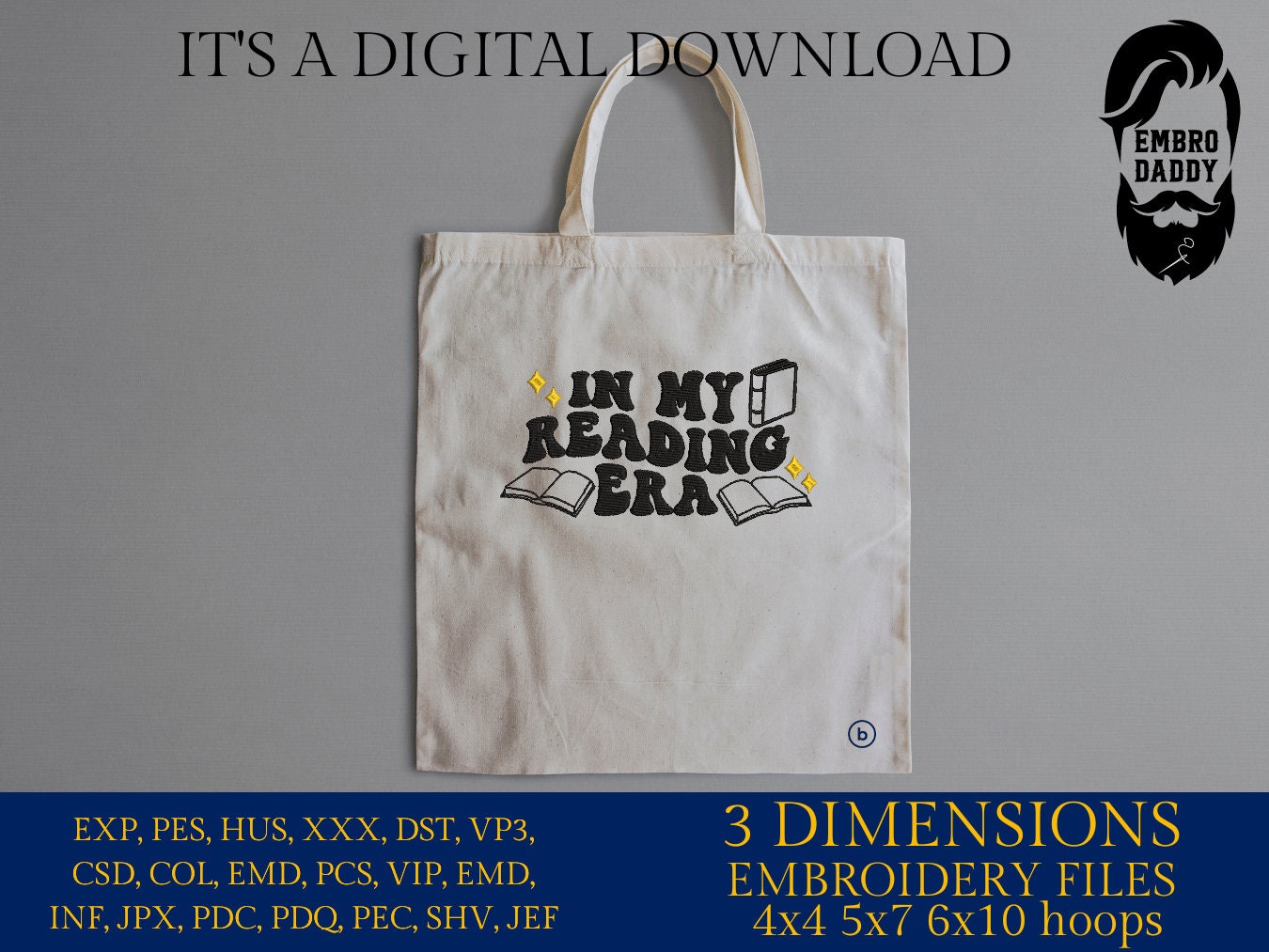 Machine Embroidery files, in my reading era, embroidery files, PES, xxx, hus & more, embroidery files