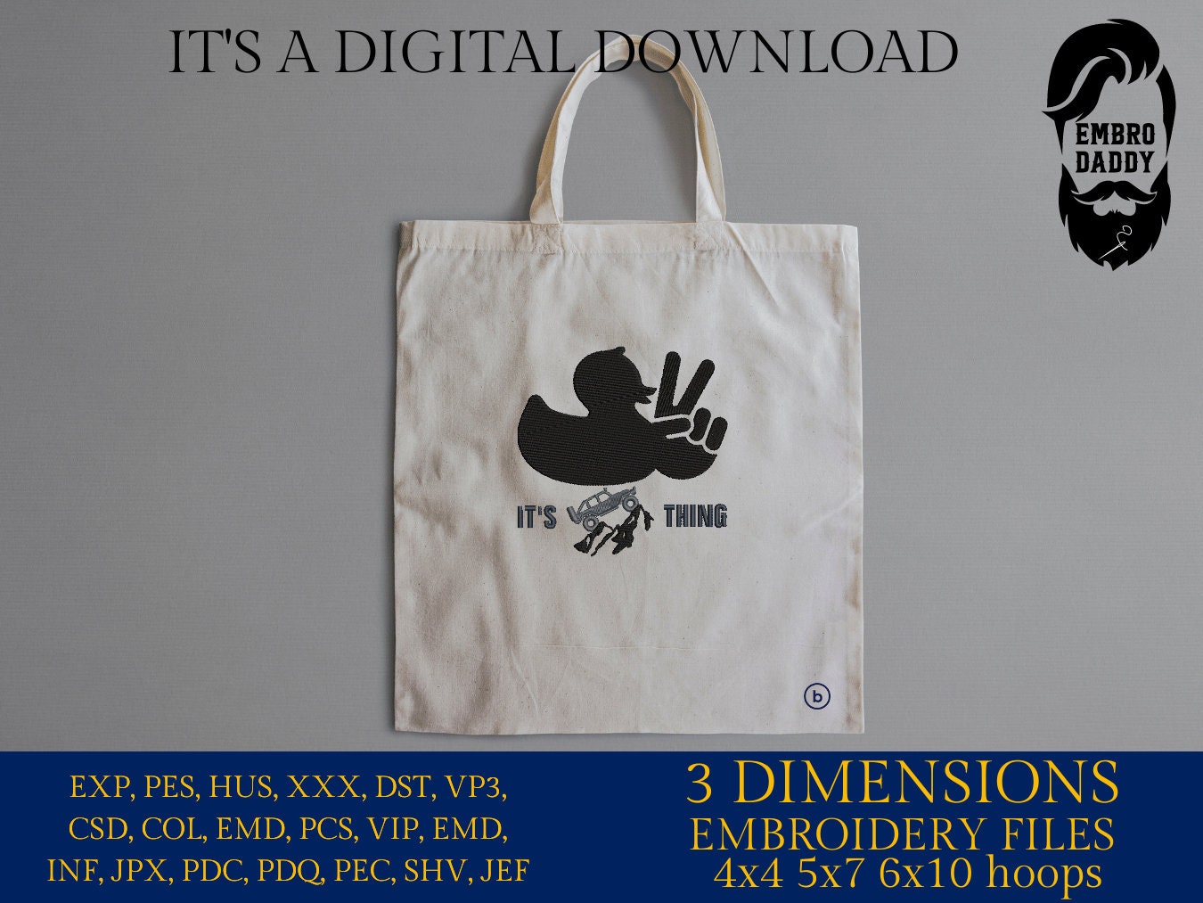 Machine Embroidery files, Duck Wave for off road vehicle, PES, xxx, hus & more