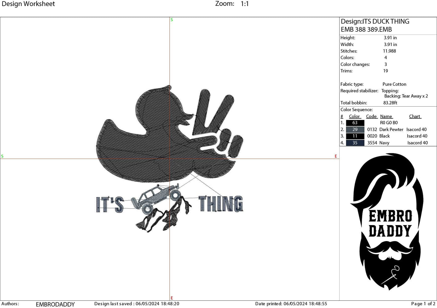 Machine Embroidery files, Duck Wave for off road vehicle, PES, xxx, hus & more