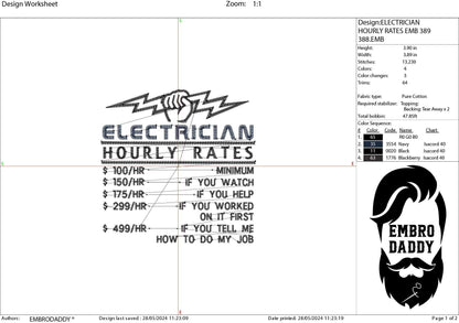 Machine Embroidery files, electrician hourly rates, PES, dst, xxx, hus & more