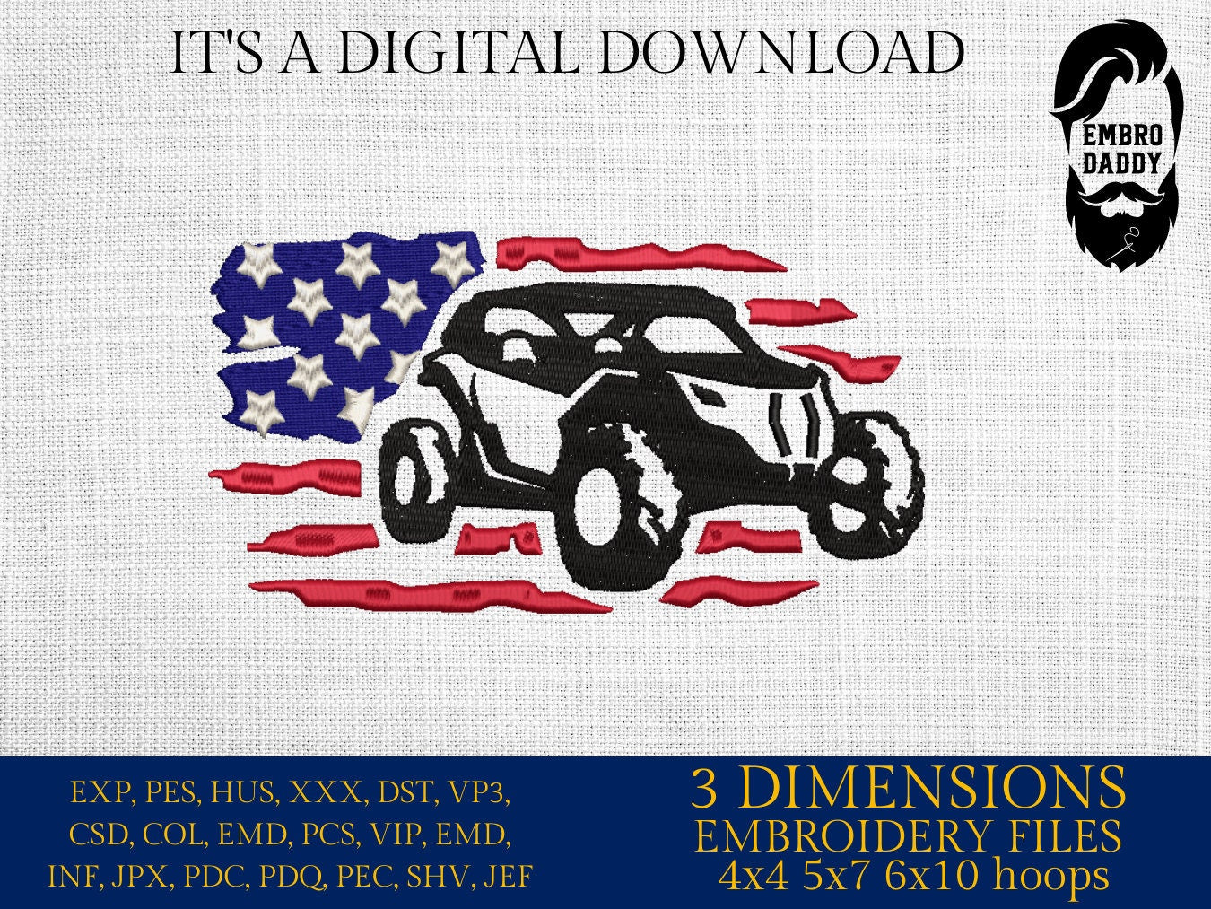 Machine Embroidery files, American Flag, offroad UTV, PES, dst, xxx hus & more