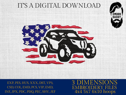 Machine Embroidery files, American Flag, offroad UTV, PES, dst, xxx hus & more
