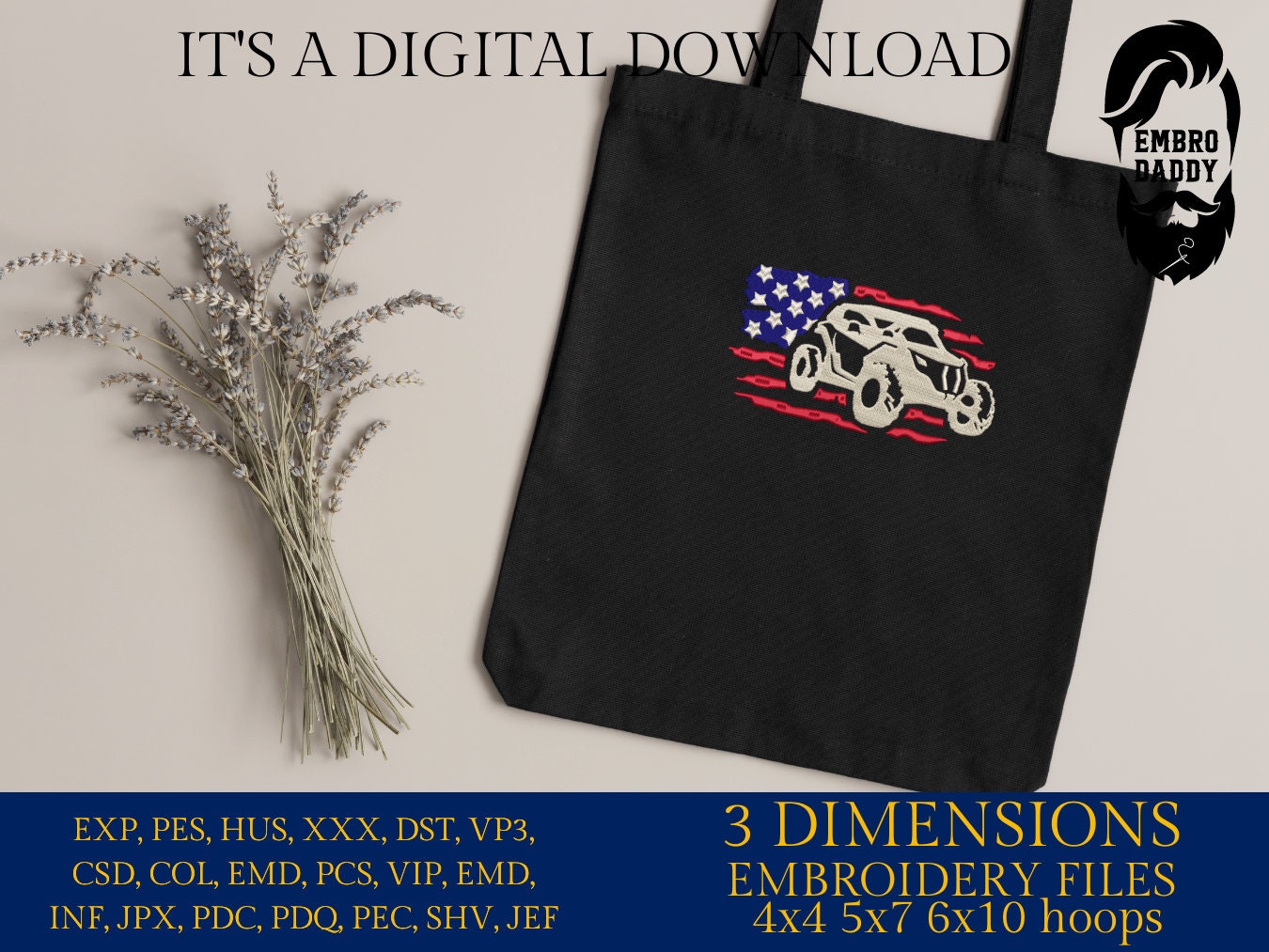 Machine Embroidery files, American Flag, offroad UTV, PES, dst, xxx hus & more