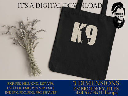 Machine Embroidery files, K9 Police Dog, dst PES, xxx, hus & more