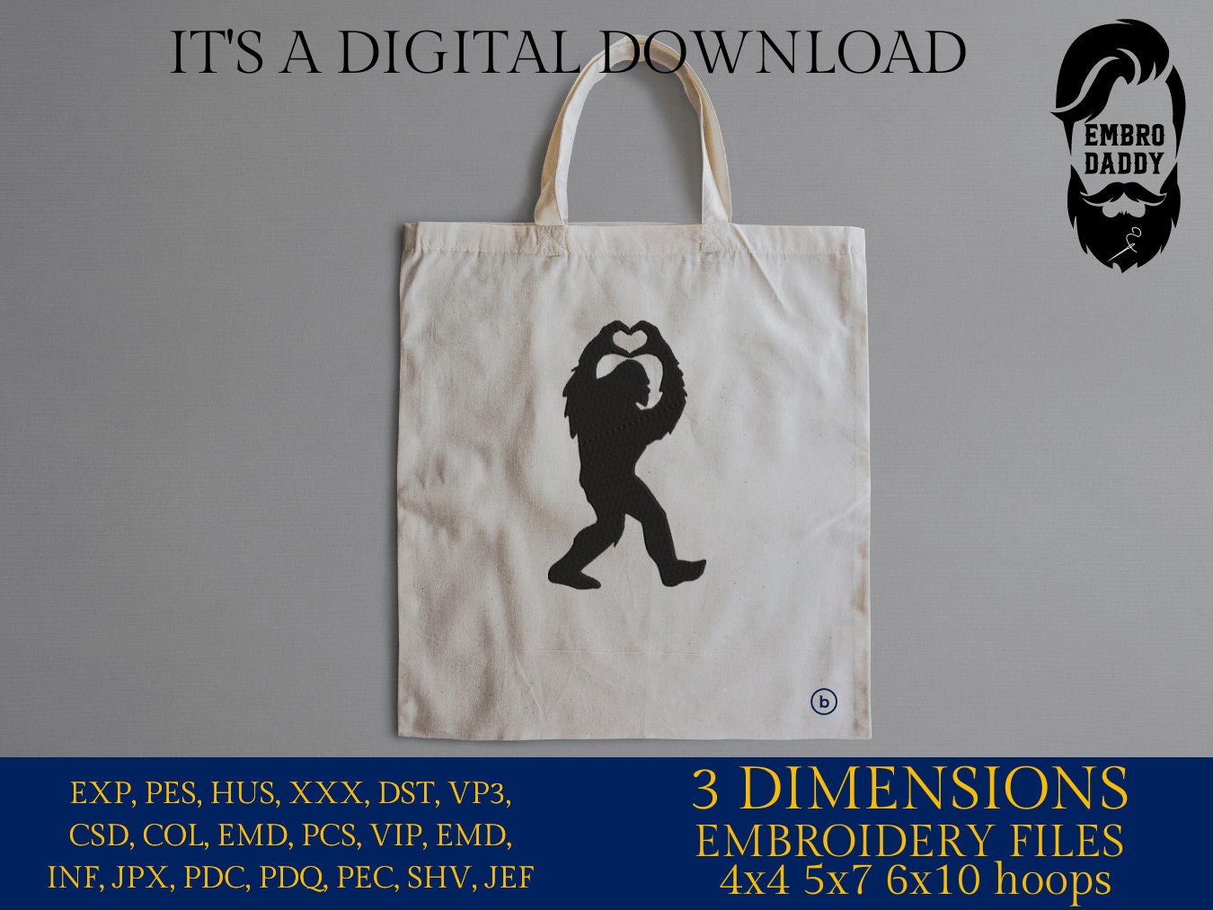 Machine Embroidery files, bigfoot heart, PES, xxx, hus & more