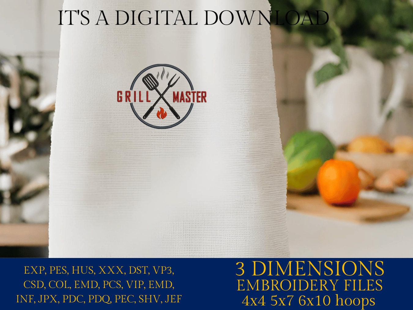 Machine Embroidery files, Grill Master, Father's Day Apron, funny embroidery files, gift idea PES, hus & more