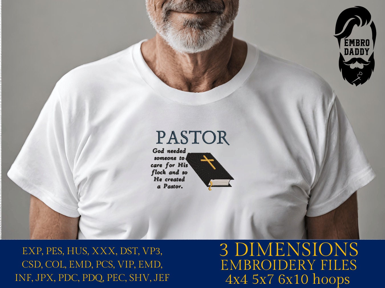 Machine Embroidery files, Pastor, God needed someone to care for His flock, PES, DST, xxx, hus & more