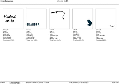 Machine Embroidery files, hooked on being grandpa, PES, DST, hus & more