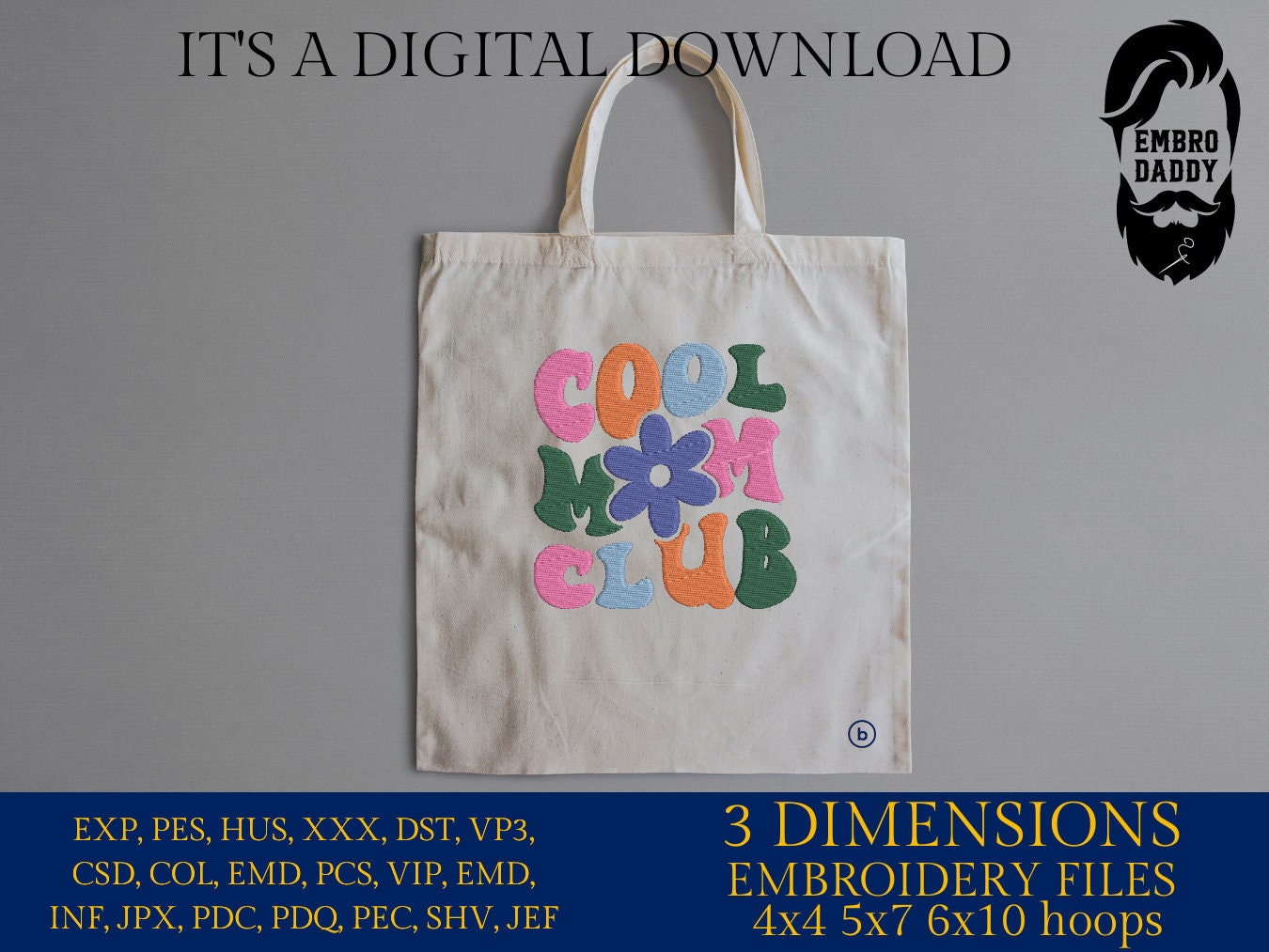 Machine Embroidery files, cool mom club , dst PES, xxx, hus & more