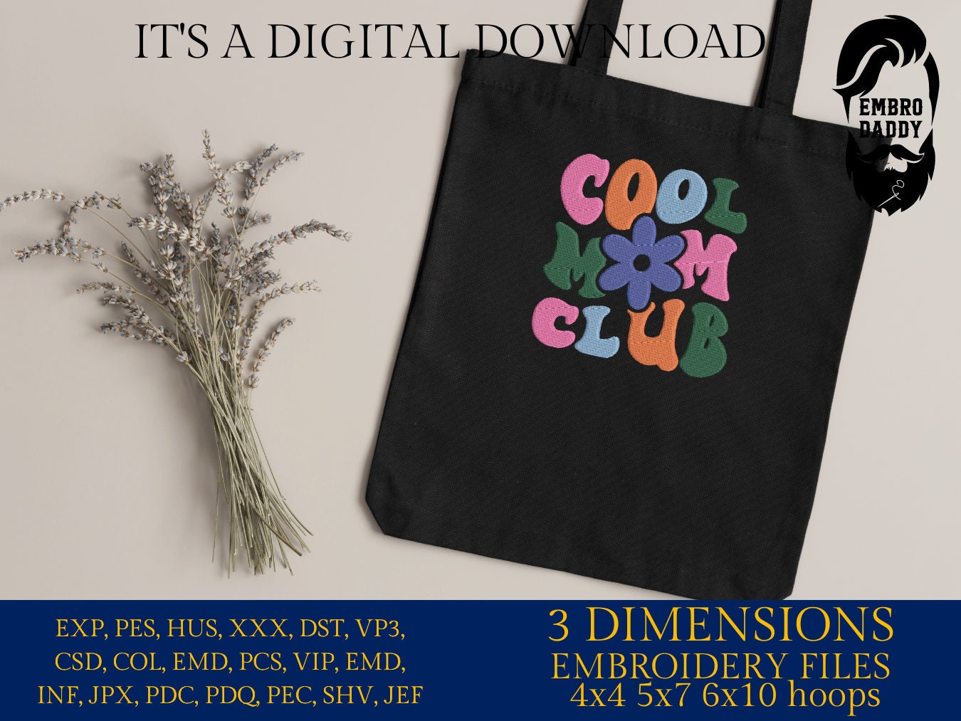 Machine Embroidery files, cool mom club , dst PES, xxx, hus & more
