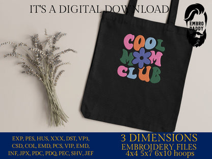 Machine Embroidery files, cool mom club , dst PES, xxx, hus & more