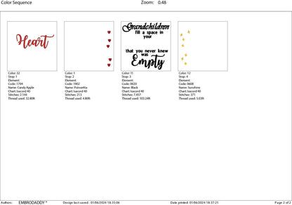 Machine Embroidery files, Grandchildren fill a space in your heart, PES, xxx, hus & more, embroidery files