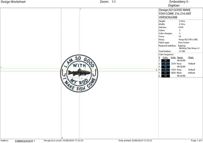 Machine Embroidery files digitized for hats, I'm so good with my rod, embroidery files, funny Design, PES, xxx hus & more