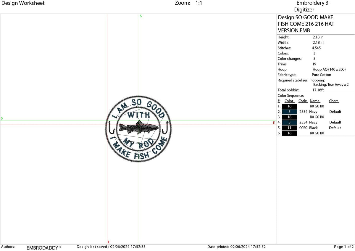 Machine Embroidery files digitized for hats, I'm so good with my rod, embroidery files, funny Design, PES, xxx hus & more