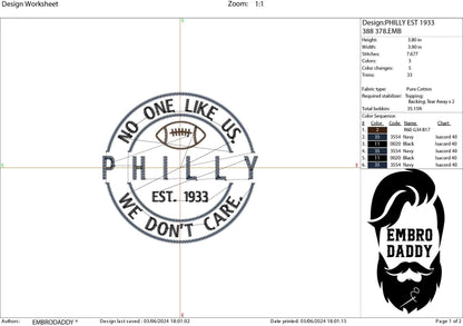 Machine Embroidery files, Philly, football gift idea PES, xxx, hus & more, fan embroidery files