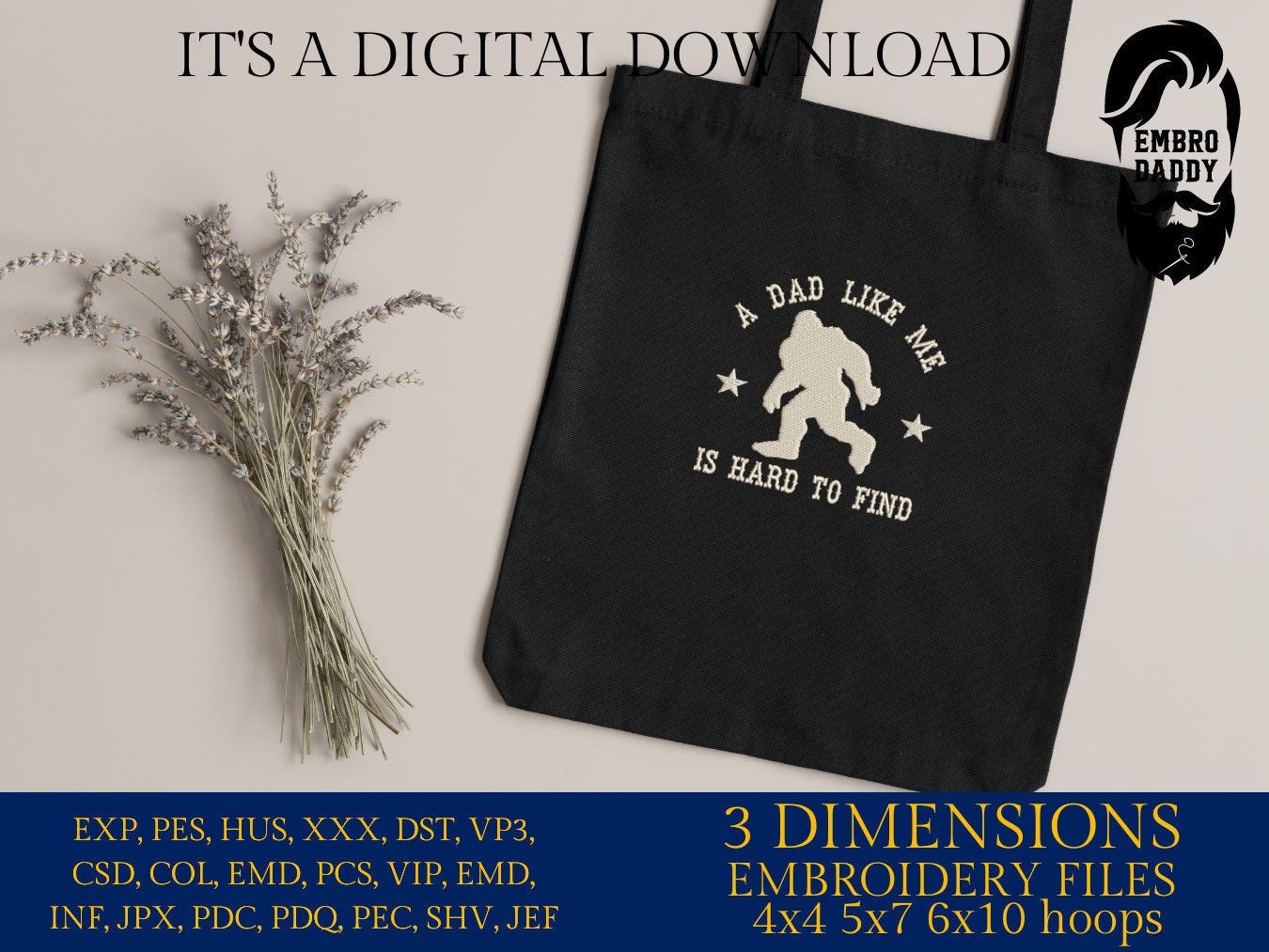 Machine Embroidery files, Dad like me is hard to find, Bigfoot, Bigfoot pes, Big Foot, Yeti, Sasquatch PES, xxx, hus & more