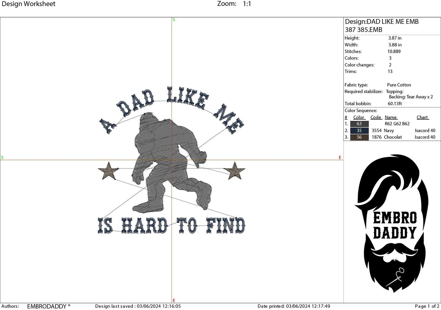 Machine Embroidery files, Dad like me is hard to find, Bigfoot, Bigfoot pes, Big Foot, Yeti, Sasquatch PES, xxx, hus & more