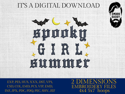 Machine Embroidery files, Goth girl, Spooky Summer, Goth Summer, Halloween, PES, DST, xxx, hus and more