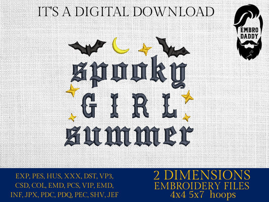Machine Embroidery files, Goth girl, Spooky Summer, Goth Summer, Halloween, PES, DST, xxx, hus and more