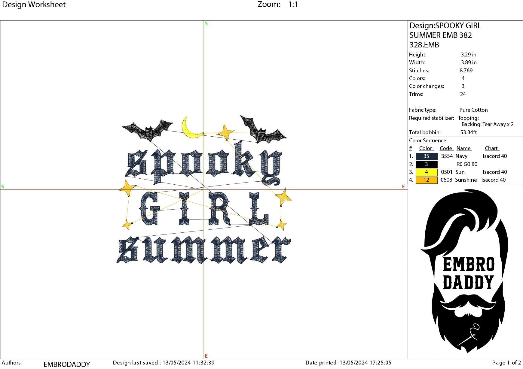 Machine Embroidery files, Goth girl, Spooky Summer, Goth Summer, Halloween, PES, DST, xxx, hus and more