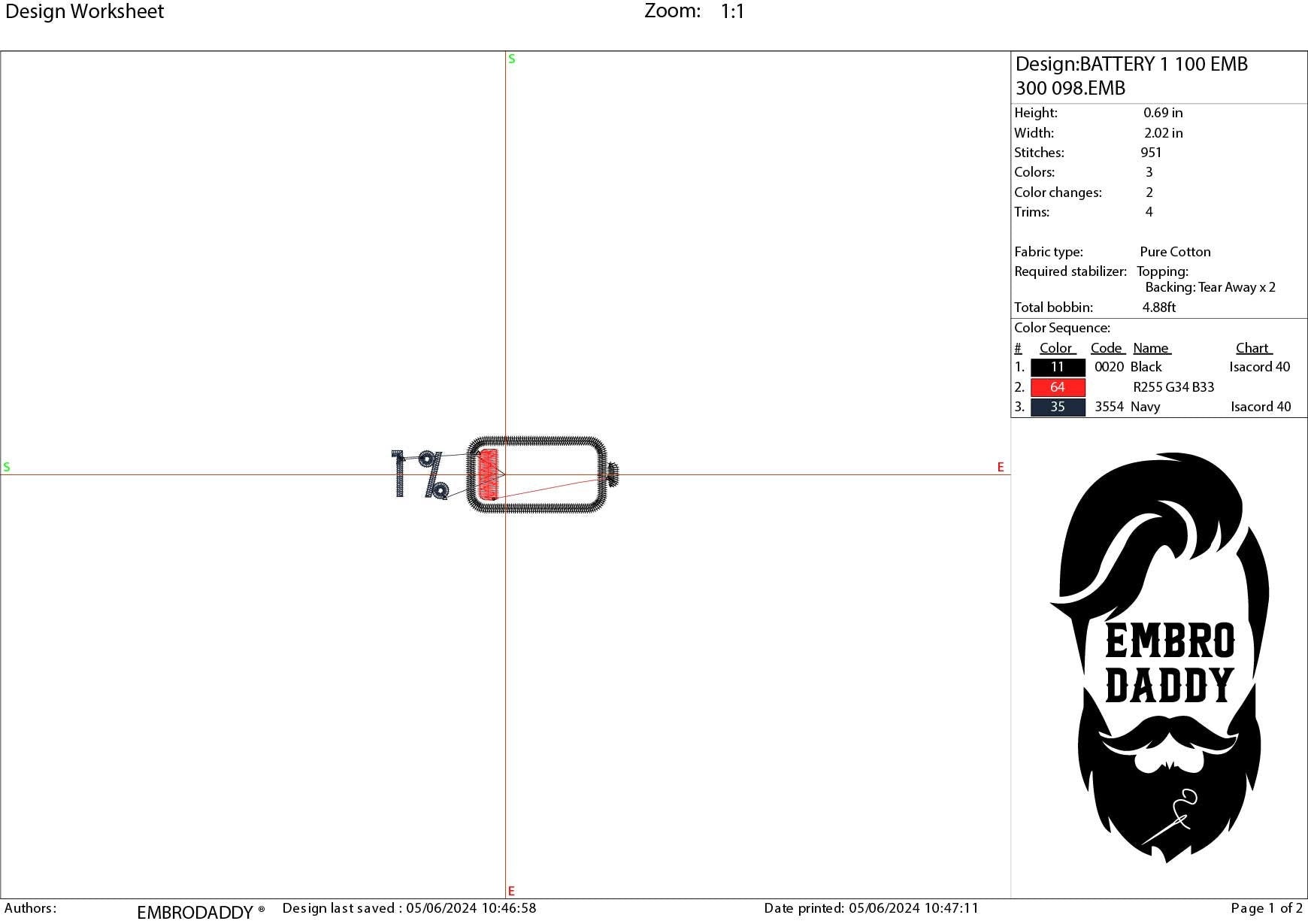 Machine Embroidery files, Battery Charge, Low Battery Charge 1%, PES, xxx, hus & more