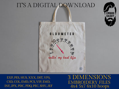 Machine Embroidery files, Oldometer 30 th birthday , 30 years old funny, gift idea PES, xxx, hus & more